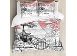 Set Copripiumino Abakuhaus Per Letti Matrimoniali, Pagoda Traufe Retro, Antiacaro, Adatto A Chi Soffre Di Allergie, Con Federe, Rosa, Bianco, Nero