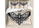 Abakuhaus Copripiumino Fantasia, Falco-Falena Teschio Magia, Antiacaro Adatto A Chi Soffre Di Allergie Con Federe, 155 Cm X 220 Cm - 80 X 80 Cm, Bianco Nero E Crema