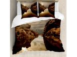 Abakuhaus Set Copripiumino Naturale Per Letti Matrimoniali, Alba Sul Lago Sky Lake, Antiacaro, Adatto A Chi Soffre Di Allergie, Con Federe, Multicolore