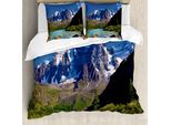 Abakuhaus Copripiumino Paesaggio, Mountain River Wolken, Antiacaro, Adatto A Chi Soffre Di Allergie, Con Federe, 155 Cm X 220 Cm - 80 X 80 Cm, Bianco, Verde, Grigio