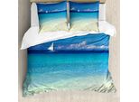 Abakuhaus Copripiumino Nautico, Vista Esotica Sul Mare, Antiacaro, Adatto A Chi Soffre Di Allergie, Con Federe, 200 Cm X 200 Cm - 80 X 80 Cm, Turchese-Crema