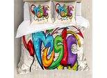 Abakuhaus Copripiumino Musica, Graffiti Hip Hop, Antiacaro, Adatto A Chi Soffre Di Allergie, Con Federe, 155 Cm X 220 Cm - 80 X 80 Cm, Multicolore