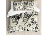 Abakuhaus Copripiumino Music, Teschi Hipster Musicali, Antiacaro, Adatto A Chi Soffre Di Allergie, Con Federe, 155 Cm X 220 Cm - 80 X 80 Cm, Beige Nero