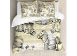 Abakuhaus Copripiumino Vintage, Orsacchiotto Disegnato A Mano, Antiacaro, Adatto A Chi Soffre Di Allergie, Con Federe, 200 Cm X 200 Cm - 80 X 80 Cm, Beige Nero
