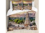 Abakuhaus Set Copripiumino Antico Per Letti Matrimoniali, Torre Del Tempio Al Tramonto, Antiacaro Adatto A Chi Soffre Di Allergie Con Federe, Crema Arancione