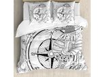 Abakuhaus Copripiumino Kompass, Seahorse Compass, Antiacaro, Adatto A Chi Soffre Di Allergie, Con Federe, 200 Cm X 200 Cm - 80 X 80 Cm, Bianco E Nero