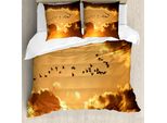 Abakuhaus Copripiumino Con Uccelli, Flyingt Sunset Freiheit, Antiacaro, Adatto A Chi Soffre Di Allergie, Con Federe, 200 Cm X 200 Cm - 80 X 80 Cm, Marrone Giallo