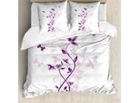 Abakuhaus Copripiumino Viola, Fiori Viola, Antiacaro, Adatto A Chi Soffre Di Allergie, Con Federe, 155 Cm X 220 Cm - 80 X 80 Cm, Viola Bianco