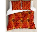 Abakuhaus Copripiumino Batik, Fiori Grungy Romantici, Antiacaro, Adatto A Chi Soffre Di Allergie, Con Federe, 200 Cm X 200 Cm - 80 X 80 Cm, Arancione