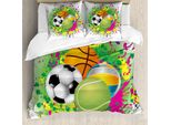 Abakuhaus Copripiumino Sport, Palloni Sportivi Splash, Antiacaro, Adatto A Chi Soffre Di Allergie, Con Federe, 155 Cm X 220 Cm - 80 X 80 Cm, Multicolore