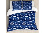 Abakuhaus Copripiumino Blu Navy, Grunge Anchor Schiff, Antiacaro, Adatto A Chi Soffre Di Allergie, Con Federe, 200 Cm X 200 Cm - 80 X 80 Cm, Blu Bianco