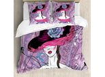Abakuhaus Copripiumino Grunge, Fiori Moda Femminile Elegante, Antiacaro Adatto A Chi Soffre Di Allergie Con Federe, 200 Cm X 200 Cm - 80 X 80 Cm, Rosa Lilla