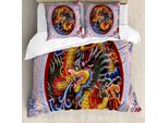 Abakuhaus Copripiumino Drago, Drago Cinese Mitico, Antiacaro, Adatto A Chi Soffre Di Allergie, Con Federe, 155 Cm X 220 Cm - 80 X 80 Cm, Giallo/Blu