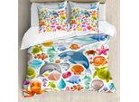 Abakuhaus Copripiumino Tropicale Con Animali, Disegno Fauna Oceanica, Antiacaro, Adatto A Chi Soffre Di Allergie, Con Federe, 155 Cm X 220 Cm - 80 X 80 Cm, Multicolore