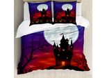 Copripiumino Abakuhaus Halloween, Castello Stregato, Antiacaro, Adatto A Chi Soffre Di Allergie, Con Federe, 200 Cm X 200 Cm - 80 X 80 Cm, Multicolore