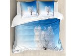 Abakuhaus Copripiumino Invernale, Albero Solitario Innevato, Antiacaro, Adatto A Chi Soffre Di Allergie, Con Federe, 155 Cm X 220 Cm - 80 X 80 Cm, Blu E Bianco