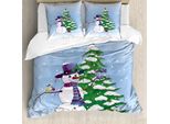 Abakuhaus Copripiumino Natalizio, Pupazzo Di Neve E Albero, Antiacaro, Adatto A Chi Soffre Di Allergie, Con Federe, 200 Cm X 200 Cm - 80 X 80 Cm, Blu Verde