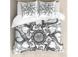 Abakuhaus Copripiumino Squalo, Disegno Mandala-Fiore, Antiacaro Adatto A Chi Soffre Di Allergie Con Federe, 200 Cm X 200 Cm - 80 X 80 Cm, Grigio Bianco
