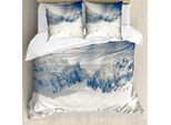 Abakuhaus Copripiumino Invernale, Nature Mountains Snowy, Antiacaro, Adatto A Chi Soffre Di Allergie, Con Federe, 200 Cm X 200 Cm - 80 X 80 Cm, Bianco Blu