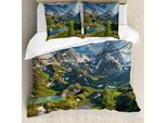 Abakuhaus Set Copripiumino Naturale Per Letti Matrimoniali, Lago Di Montagna Innevato, Antiacaro, Adatto A Chi Soffre Di Allergie, Con Federe, Multicolore