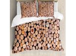 Abakuhaus Set Copripiumino Rustico Per Letti Matrimoniali, Tronchi Di Legno, Antiacaro, Adatto A Chi Soffre Di Allergie, Con Federe, Color Crema