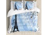 Abakuhaus Copripiumino Torre Eiffel, Acquerello Parigi, Antiacaro, Adatto A Chi Soffre Di Allergie, Con Federe, 200 Cm X 200 Cm - 80 X 80 Cm, Blu