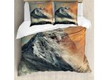 Abakuhaus Set Copripiumino Per Letti Matrimoniali, Paesaggio Innevato, Antiacaro, Adatto A Chi Soffre Di Allergie, Con Federe, Arancione Chiaro Multicolore