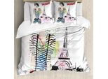 Abakuhaus Copripiumino Torre Eiffel, Ragazza Felice, Antiacaro, Adatto A Chi Soffre Di Allergie, Con Federe, 200 Cm X 200 Cm - 80 X 80 Cm, Multicolore