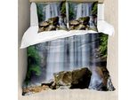Abakuhaus Copripiumino Waterfall, Cascate Tropicali, Antiacaro, Adatto A Chi Soffre Di Allergie, Con Federe, 200 Cm X 200 Cm - 80 X 80 Cm, Bianco, Verde E Marrone