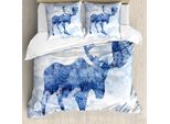 Abakuhaus Copripiumino Elch, Albero Blu Invernale Con Corna, Antiacaro, Adatto A Chi Soffre Di Allergie, Con Federe, 155 Cm X 220 Cm - 80 X 80 Cm, Blu Bianco