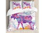 Abakuhaus Copripiumino Elch, Trippy Vivid Deer, Antiacaro, Adatto A Chi Soffre Di Allergie, Con Federe, 200 Cm X 200 Cm - 80 X 80 Cm, Malva E Arancione