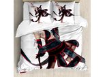 Copripiumino Abakuhaus Anime, Ragazza Guerriera, Antiacaro, Adatto A Chi Soffre Di Allergie, Con Federe, 200 Cm X 200 Cm - 80 X 80 Cm, Rosso, Bianco E Nero