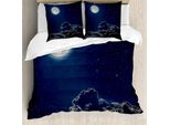 Abakuhaus Galaxis Copripiumino, Luna E Stelle, Antiacaro Adatto A Chi Soffre Di Allergie Con Federe, 200 Cm X 200 Cm - 80 X 80 Cm, Grigio Blu Scuro