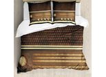 Abakuhaus Copripiumino Vintage, Stile Musicale Retrò Anni '60, Antiacaro E Anallergico, Con Federe, 155 Cm X 220 Cm - 80 X 80 Cm, Marrone E Bianco
