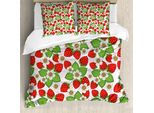 Abakuhaus Copripiumino Primaverile, Motivo Floreale Con Fragole, Antiacaro E Anallergico, Con Federe, 200 Cm X 200 Cm - 80 X 80 Cm, Verde Rosso