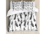 Abakuhaus Copripiumino Tribale, Bianco E Nero Boho Feder, Antiacaro E Anallergico, Con Federe, 155 Cm X 220 Cm - 80 X 80 Cm, Grigio Antracite E Bianco
