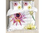 Abakuhaus Copripiumino Cactus, Fiori Acquerellati, Antiacaro, Adatto A Chi Soffre Di Allergie, Con Federe, 155 Cm X 220 Cm - 80 X 80 Cm, Rosa E Bianco