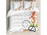 Abakuhaus Copripiumino Tribale, Baby Lizard E Fiori, Antiacaro, Adatto A Chi Soffre Di Allergie, Con Federe, 155 Cm X 220 Cm - 80 X 80 Cm, Arancione Bianco Nero