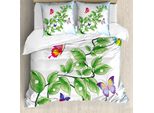 Abakuhaus Set Copripiumino Naturale Per Letti Matrimoniali, Petali Di Fiori E Rametti, Antiacaro, Adatto A Chi Soffre Di Allergie, Con Federe, Verde Felce E Azzurro