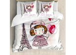 Abakuhaus Paris Copripiumino, Cuori Sulla Torre Eiffel, Antiacaro, Adatto A Chi Soffre Di Allergie, Con Federe, 200 Cm X 200 Cm - 80 X 80 Cm, Rosa Pallido, Lilla, Bianco