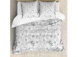 Abakuhaus Copripiumino Con Motivi Floreali, Fiori Astratti E Abbozzati, Antiacaro E Anallergico, Con Federe, 200 Cm X 200 Cm - 80 X 80 Cm, Grigio Chiaro E Bianco