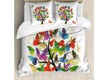 Abakuhaus Copripiumino Moderno, Motivo Floreale Con Farfalle, Antiacaro, Adatto A Chi Soffre Di Allergie, Con Federe, 155 Cm X 220 Cm - 80 X 80 Cm, Multicolore