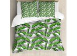 Abakuhaus Set Copripiumino Boho Per Letti Matrimoniali, Design Foglie Di Banano, Antiacaro, Adatto A Chi Soffre Di Allergie, Con Federe, Verde Cacciatore Grigio Chiaro