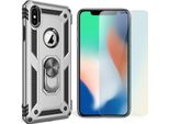 Nalia Anello Custodia Del Telefono Cellulare Per Iphone X / Xs, Custodia Cover Bumper Protezione Display Vetro Argento
