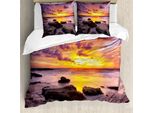 Abakuhaus Copripiumino Tropicale, Tramonto Spiaggia Idilliaca, Antiacaro Adatto A Chi Soffre Di Allergie Con Federe, 155 Cm X 220 Cm - 80 X 80 Cm, Malva Salmone Lilla