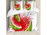 Abakuhaus Copripiumino Moderno, Watermelon Cuts Juice, Antiacaro, Adatto A Chi Soffre Di Allergie, Con Federe, 200 Cm X 200 Cm - 80 X 80 Cm, Rosso, Bianco E Verde Felce