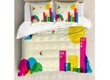 Abakuhaus Copripiumino Colorato, Panorama Urbano, Antiacaro, Adatto A Chi Soffre Di Allergie, Con Federe, 155 Cm X 220 Cm - 80 X 80 Cm, Multicolore