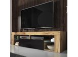 Mobiletto Tv Selsey Bianko Mobiletto Tv Basso In Legno Di Quercia Lancaster Con Ribalta In Nero Lucido Con Illuminazione Led In Piedi 140 Cm