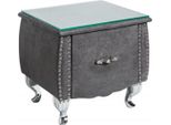 Casa Padrino Comodino Art Deco Con Cassetto E Piano In Vetro Grigio Antico / Argento 47 X 41 X H. 45 Cm - Mobili Camera Da Letto