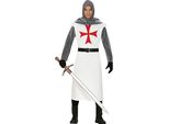 Costume Da Cavaliere Medievale Carnevale Elmo Spada Scudo, Taglia: 48 - 50 (M) Colore: Bianco